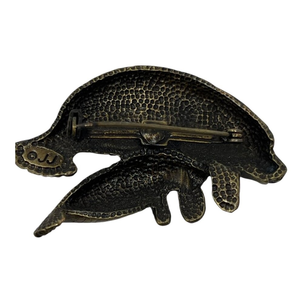 JJ Artifacts Manatee Mommy Baby Brooch Pin Gold Tone Metal 1986 Vintage - Picture 2 of 6